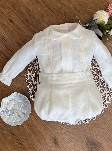 Conjunto para niño camisa de manga larga y bombachito de lino Modelo Dulce Conjunto para niño camisa de manga larga y bombachito de lino Modelo Dulce