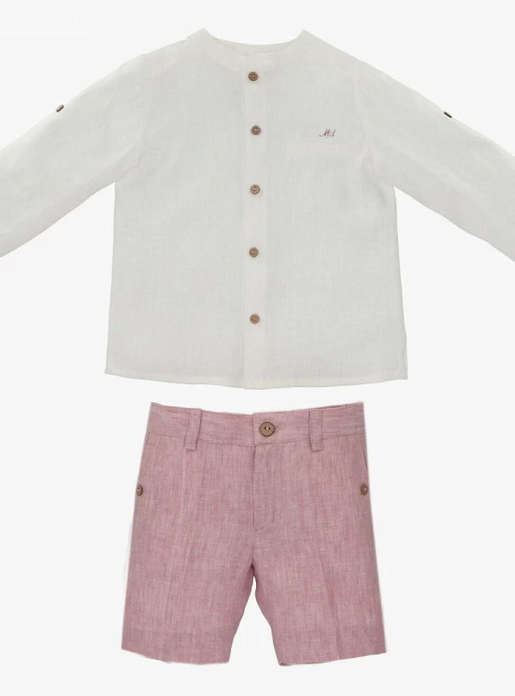 Conjunto para niño camisa y pantalón beige con Rosa empolvado