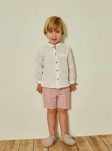 Conjunto para niño camisa y pantalón beige con Rosa empolvado