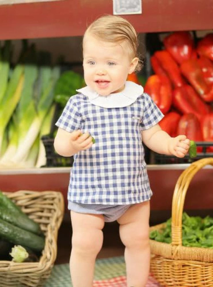 Conjunto para niño de Foque. Cuadro Vichy azulón