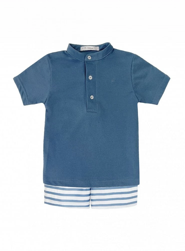 Conjunto para niño. Polo azulón y pantalón a rayas.