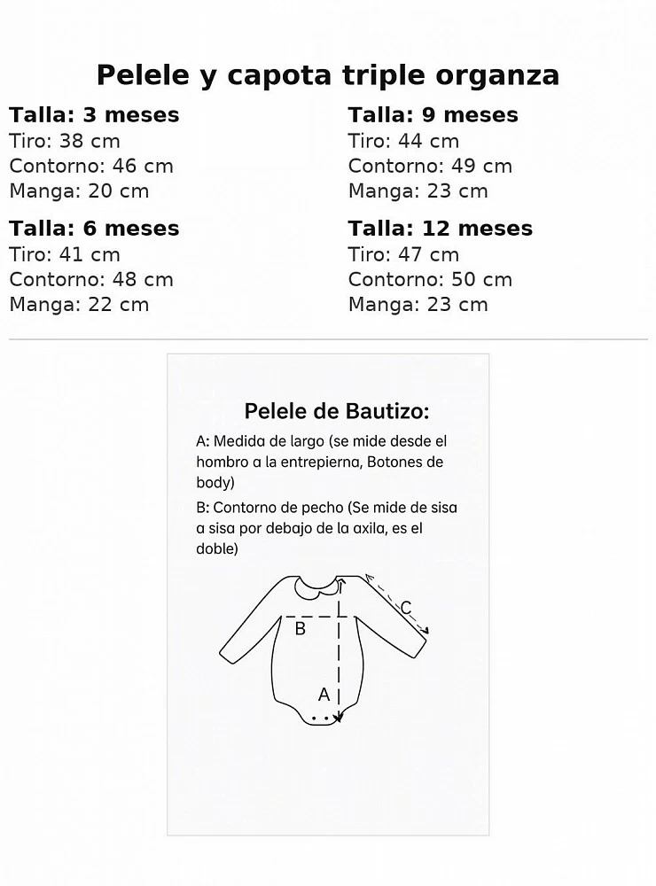 Conjunto Pelele y capota con triple organza. Tallas 6-9-12-18 Meses