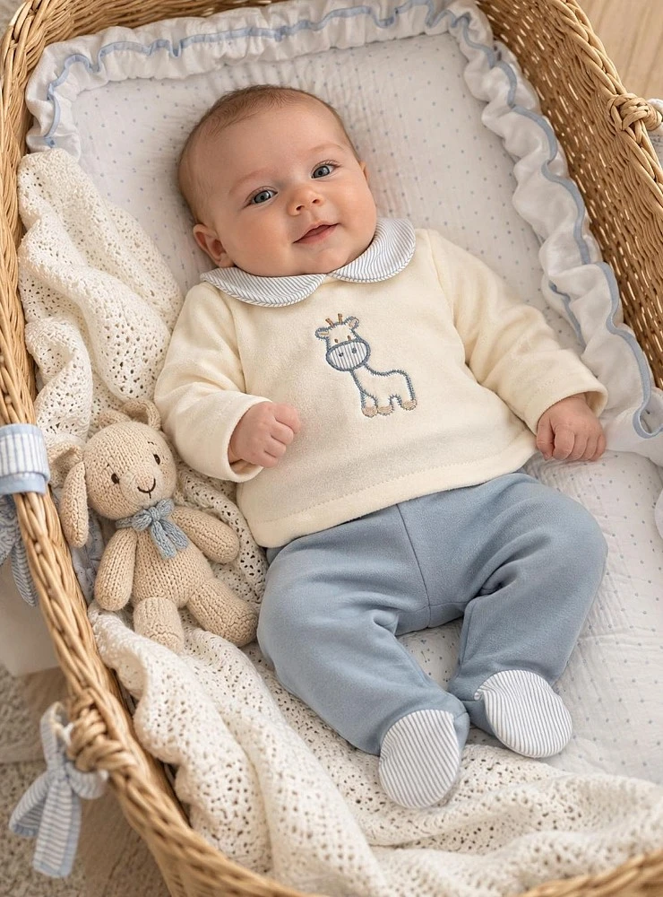 Conjunto Primera Puesta Bebé Niño Jirafa Azul – Arroyo