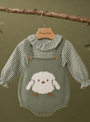 Conjunto unisex bebé ranita de punto y blusa de cuadros vichy colección Dulces