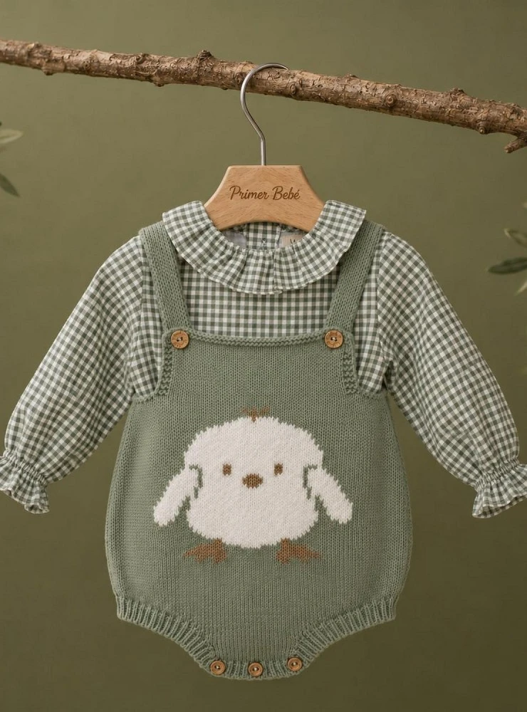 Conjunto unisex bebé ranita de punto y blusa de cuadros vichy colección Dulces