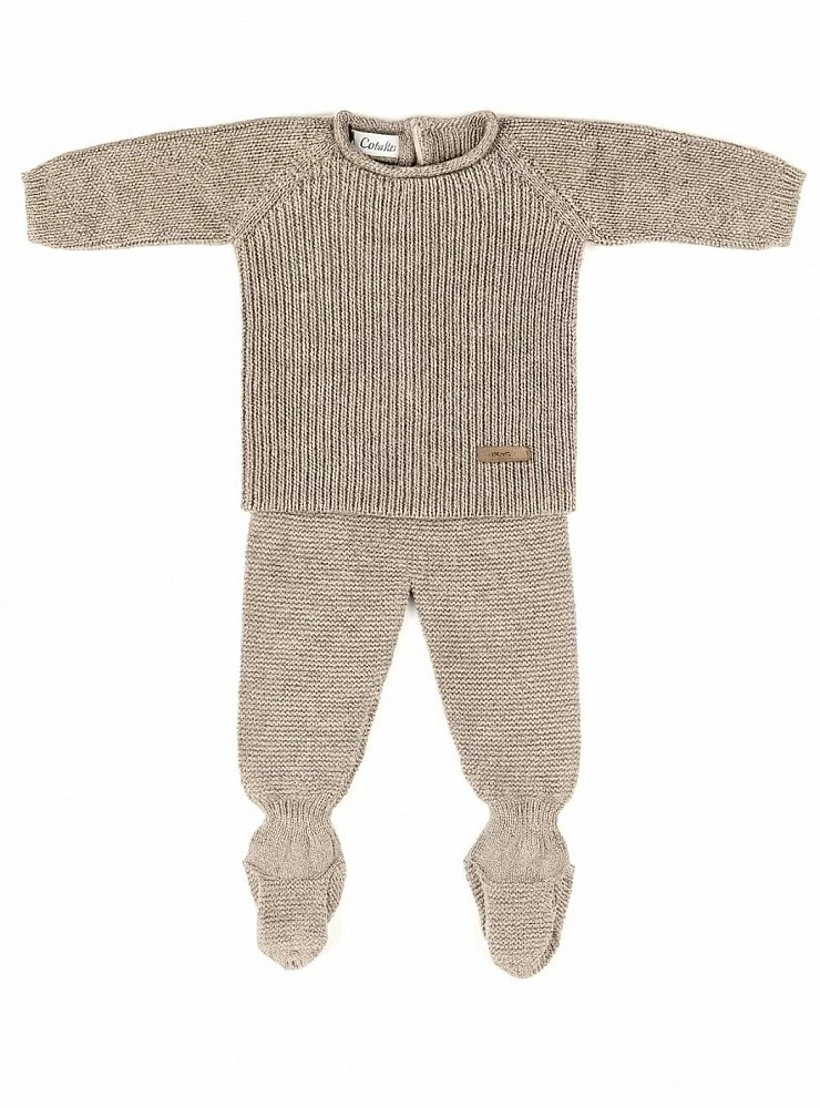 Conjunto unisex color arena. Lana merino Italiana