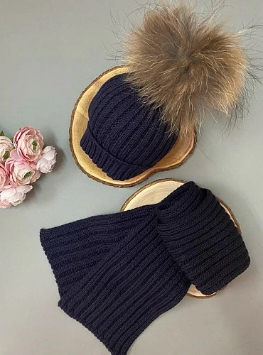 Conjunto unisex de Gorrito con Pompón y bufanda.