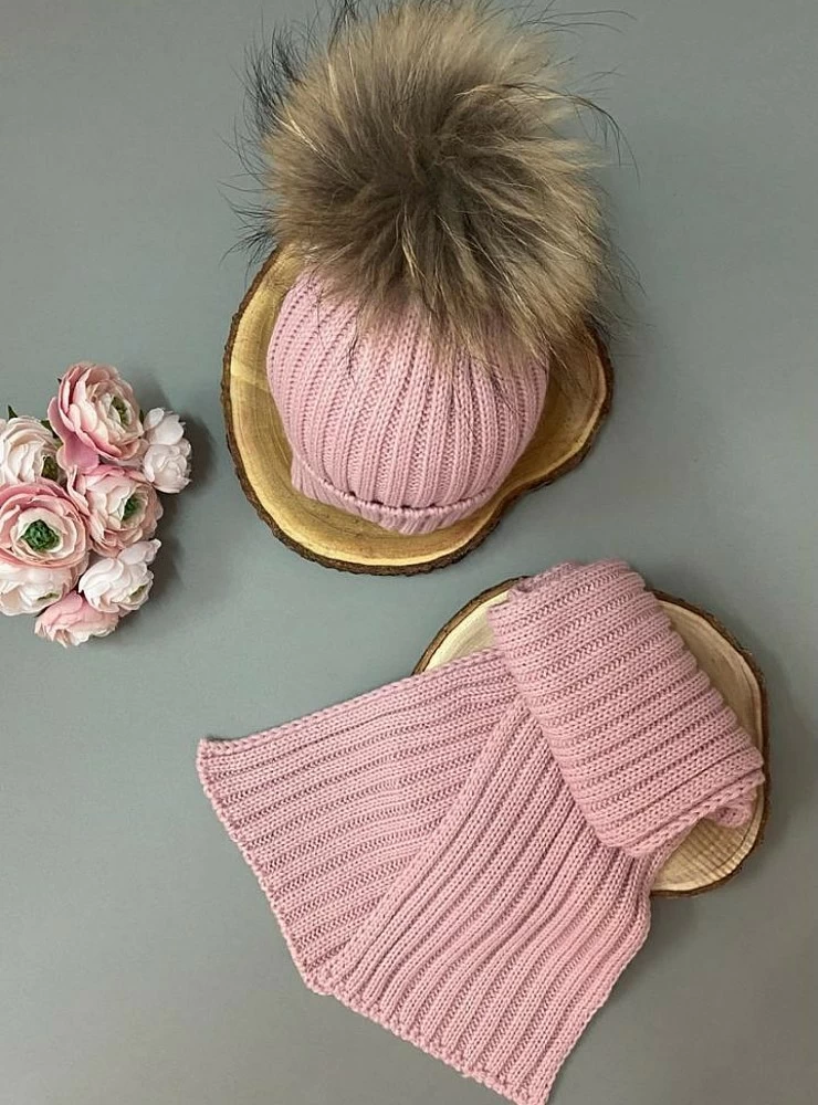 Conjunto unisex de Gorrito con Pompón y bufanda.