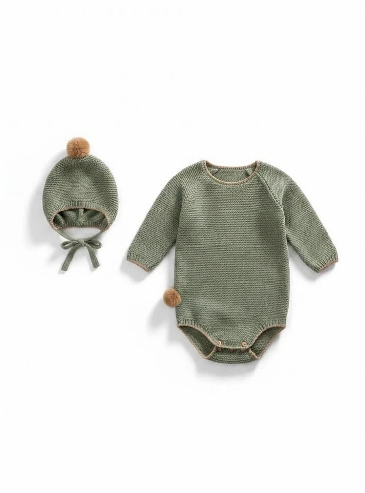 Conjunto unisex de pelele y gorrito de punto Colección Sauce de Lolittos