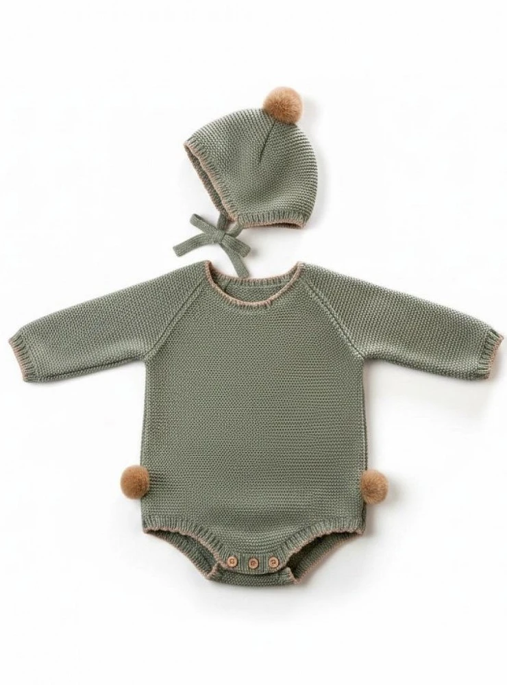 Conjunto unisex de pelele y gorrito de punto Colección Sauce de Lolittos