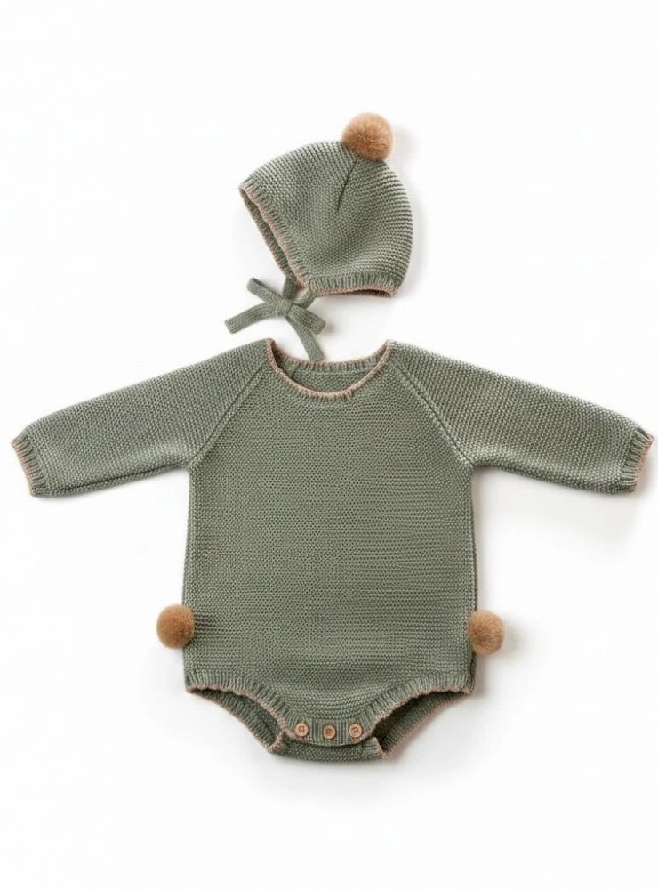 Conjunto unisex de pelele y gorrito de punto Colección Sauce de Lolittos