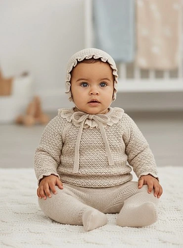 Conjunto unisex de tres piezas color arena