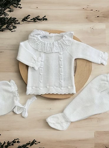Conjunto unisex en punto gordito color blanco. Colección esponja