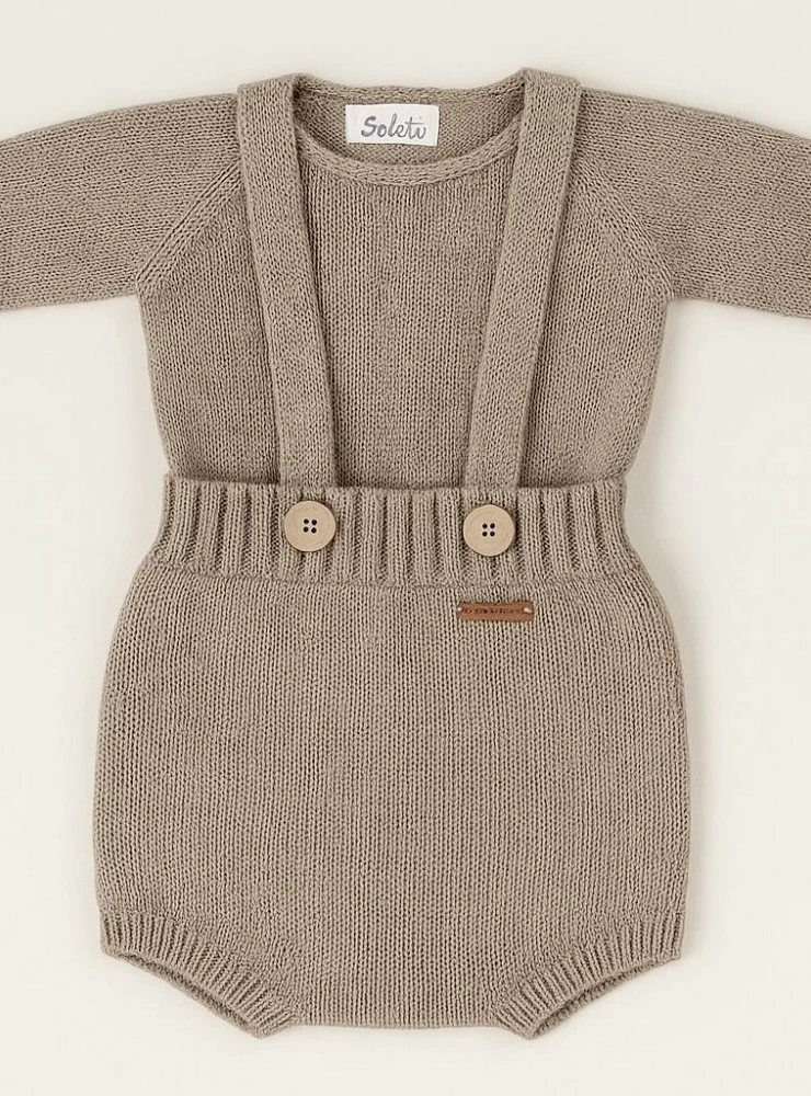 Conjunto unisex ranita y jersey color arena en Lana Merino Italiana