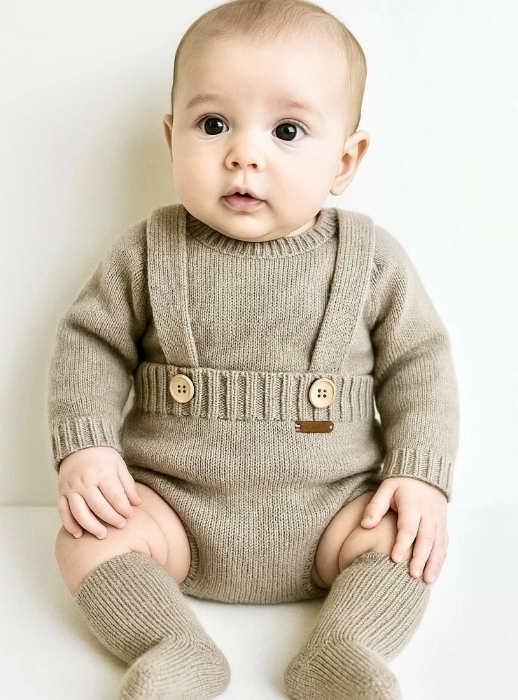 Conjunto unisex ranita y jersey color arena en Lana Merino Italiana