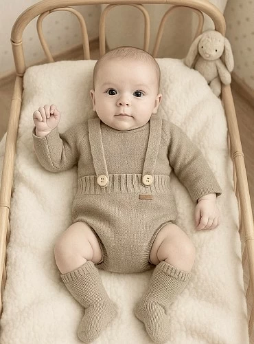 Conjunto unisex ranita y jersey color arena en Lana Merino Italiana