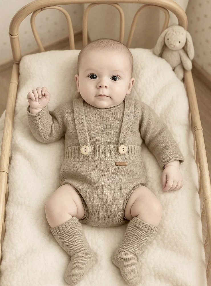 Conjunto unisex ranita y jersey color arena en Lana Merino Italiana