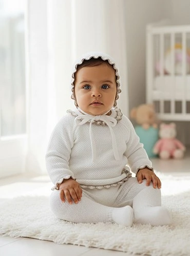 Conjunto unisex tres piezas Blanco con arena