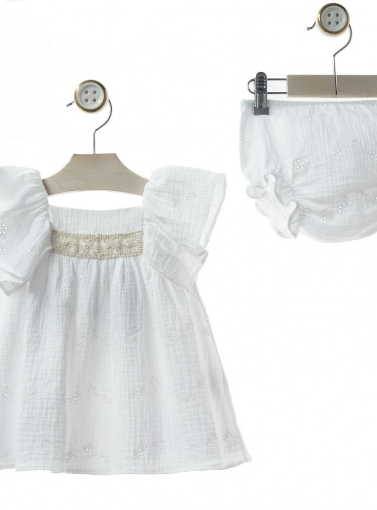 Conjunto vestido y braga de Muselina bordada colección Cerámica