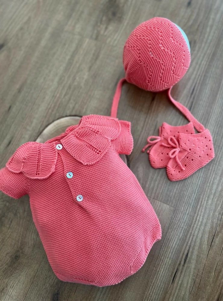 Coral set. Romper and hood. Unisex