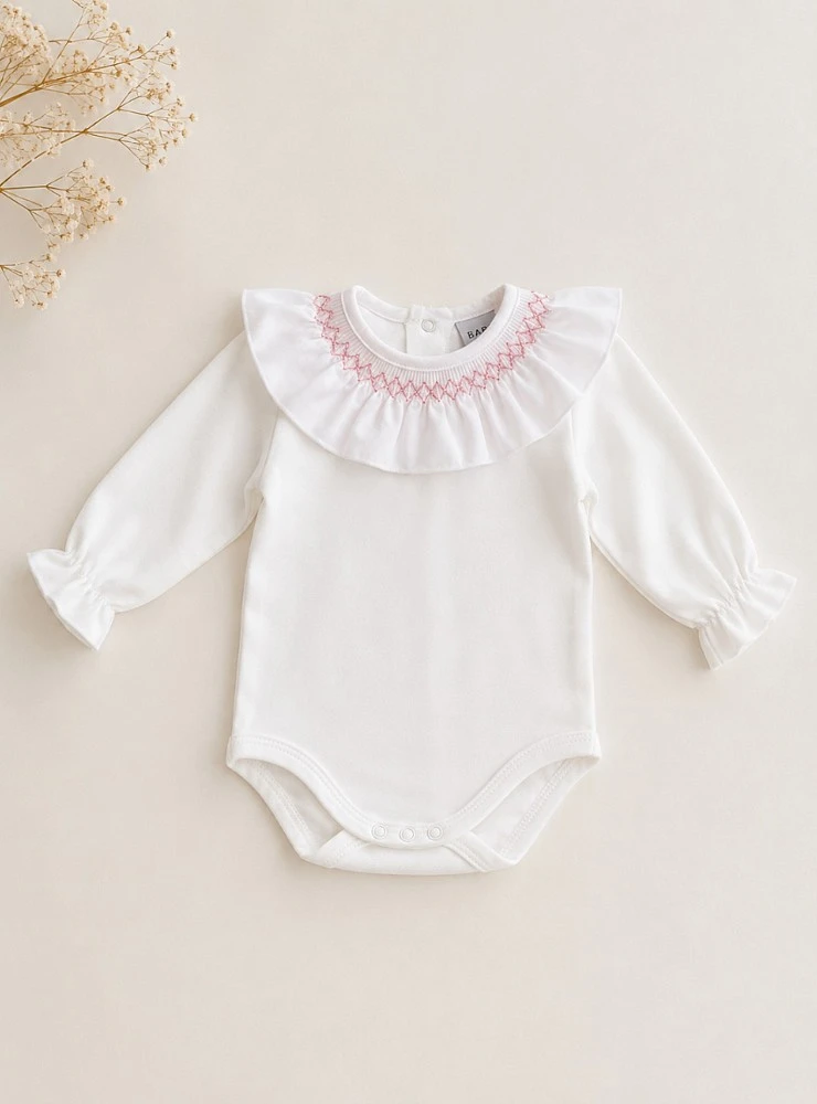 Cotton bodysuit with batiste embroidered collar