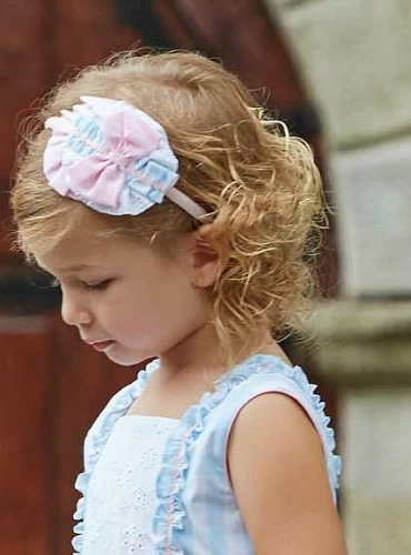Diadema de cuadro vichy rosa y celeste. P-V