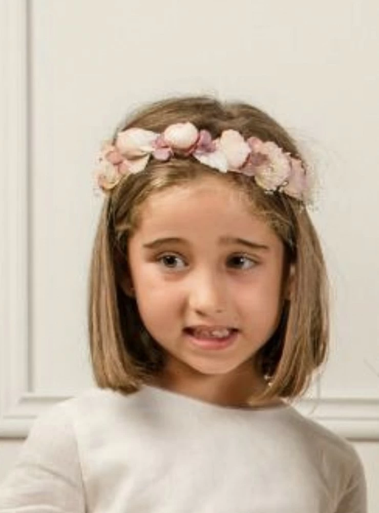 Diadema con flores secas en tonos rosas Petite