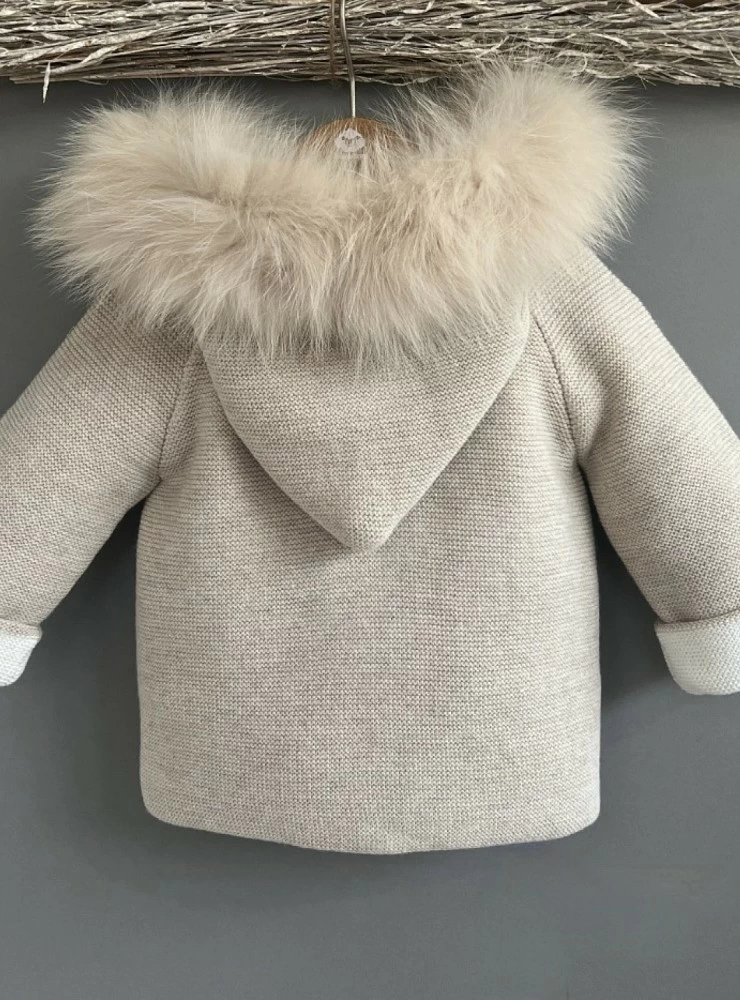 Double knit duffle coat with natural fur hood. azure collection