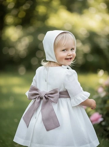 Dress and bonnet set in three colors, Aura collection