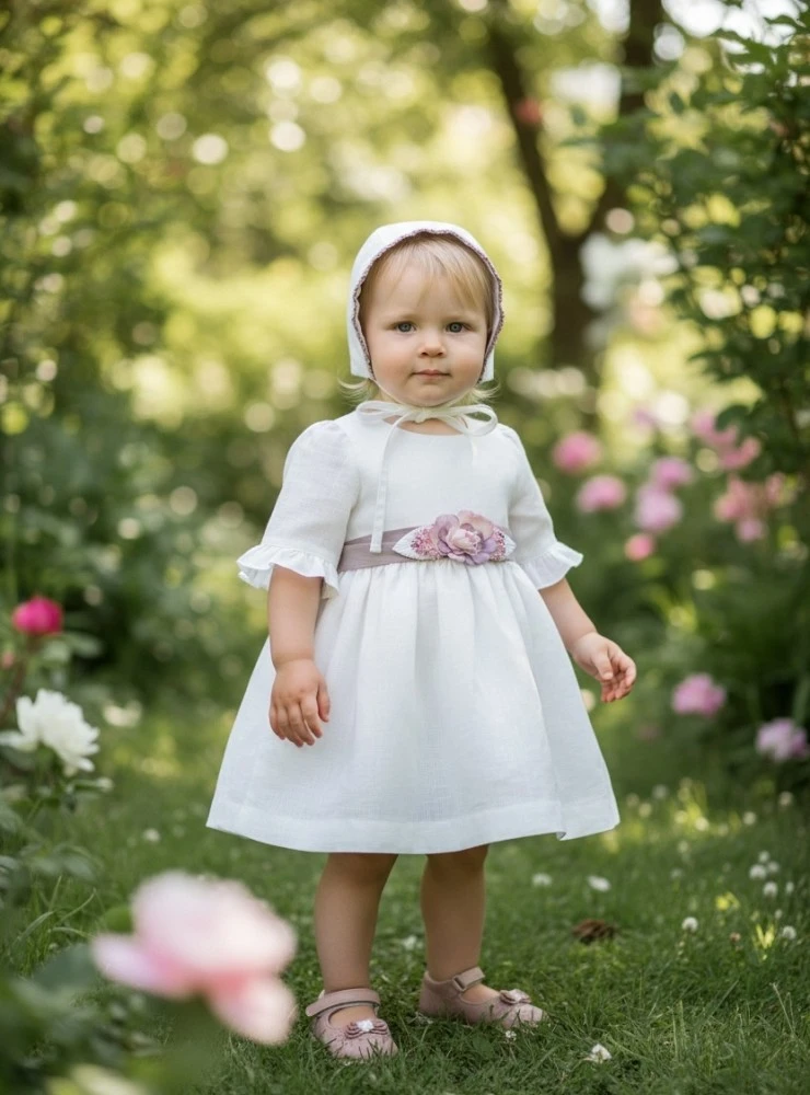 Dress and bonnet set in three colors, Aura collection