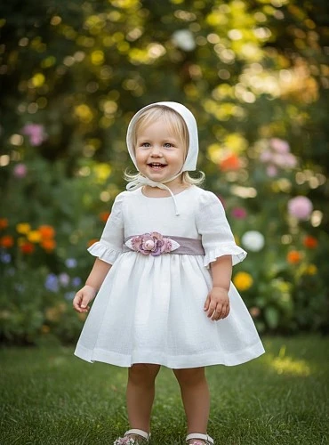 Dress and bonnet set in three colors, Aura collection