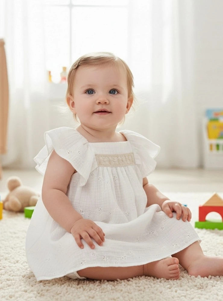 Dress and panties set in embroidered muslin, Ceramics collection