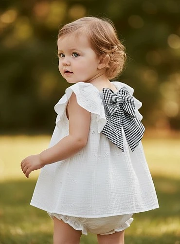 Dress and panties set in embroidered muslin, Ceramics collection