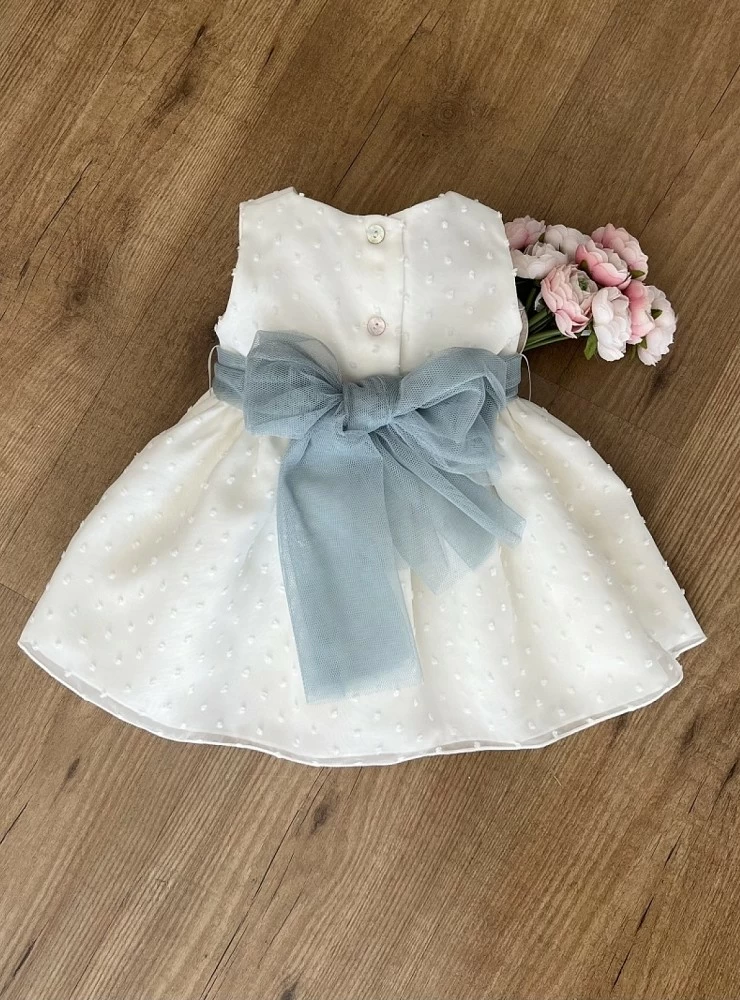 Dress for baptism or arras plumeti beige with pink or green