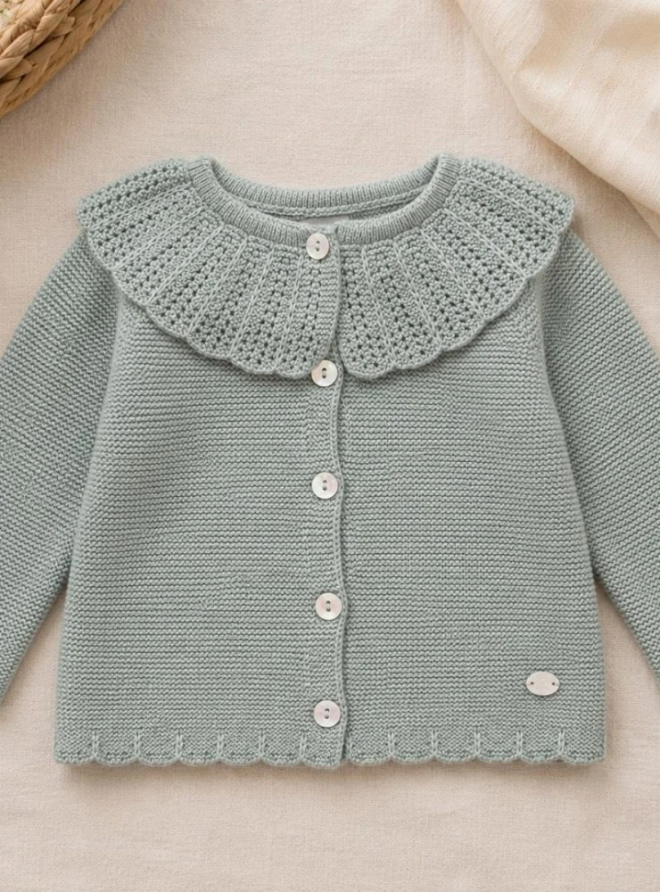 Dusty green knitted cardigan for baby | Aller Collection