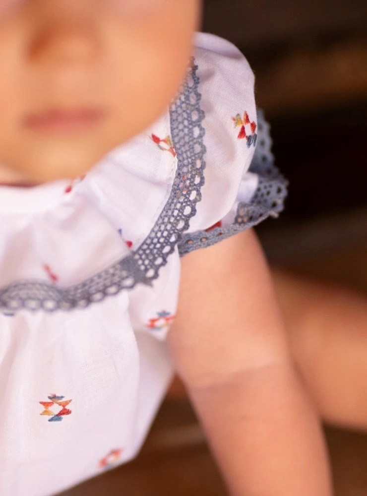 Embroidered romper for boy, Mosaic collection