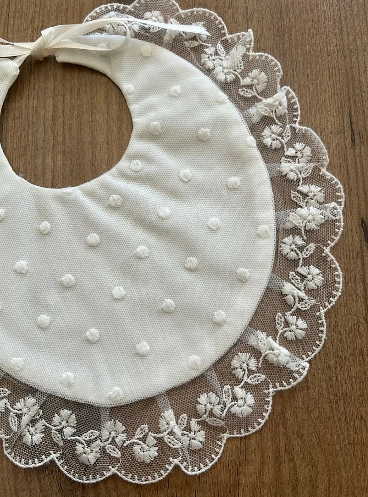 Embroidered tulle bib for Christening