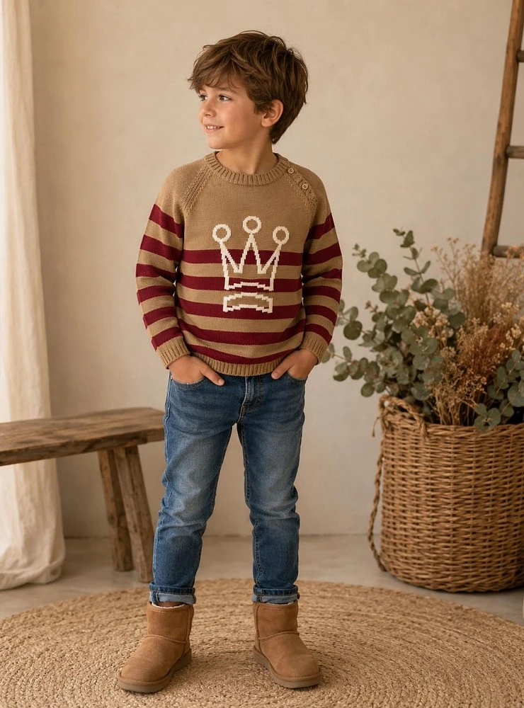 Eva Castro boys' striped sweater with crown