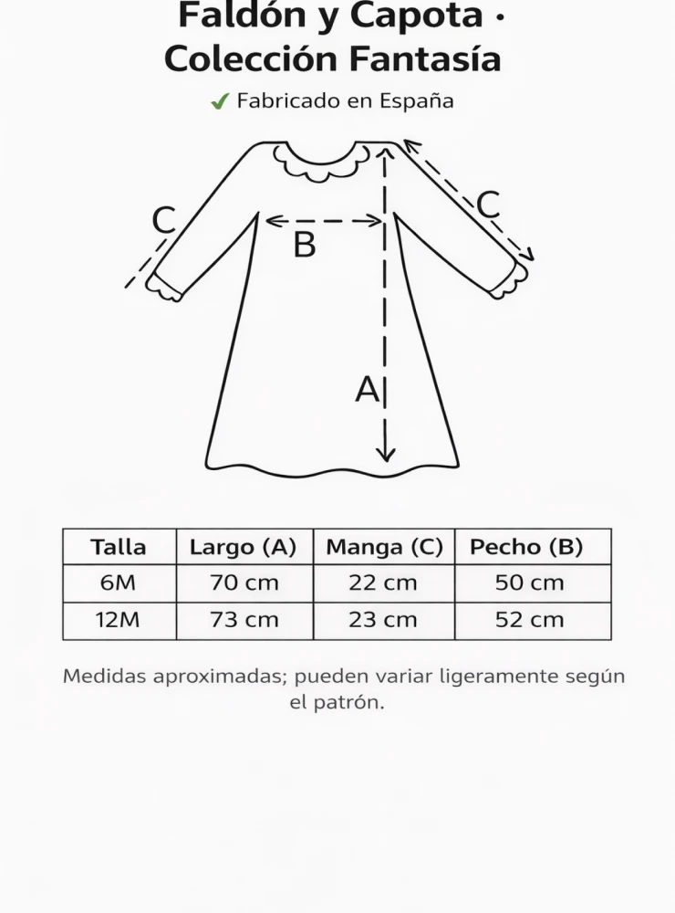 Faldón de bautizo unisex con capota y braguita | Colección Fantasía
