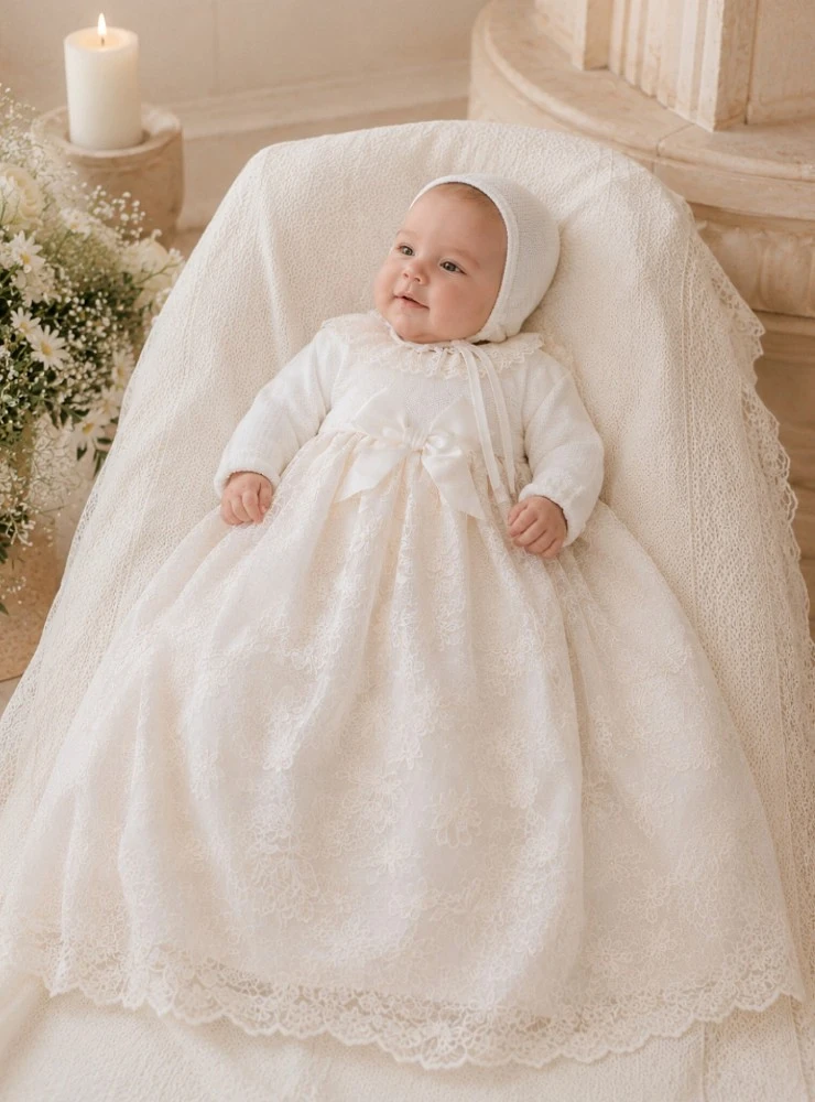 Faldón unisex con capota para bautizo y ceremonia