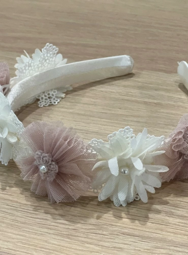 Flower headband for ceremony in pink and beige