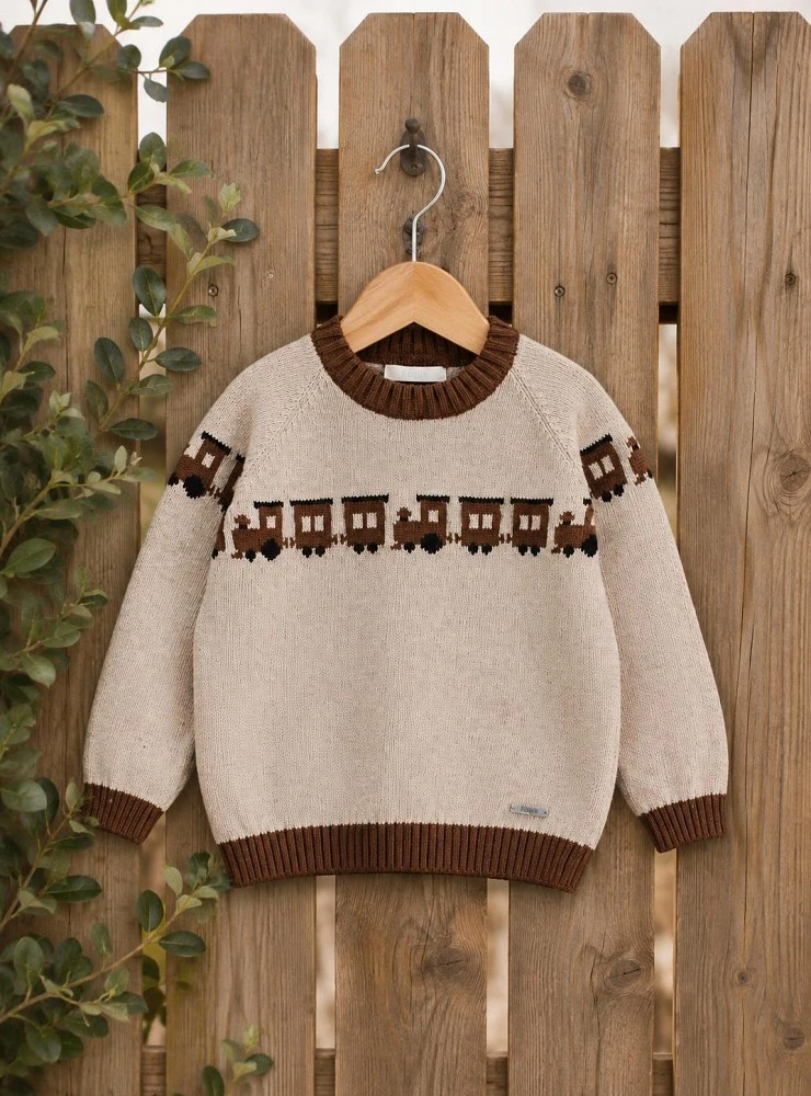 Foque Gstaad boys' sweater with trains in wool and cashmere