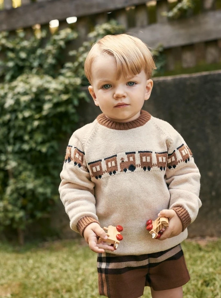 Foque Gstaad boys' sweater with trains in wool and cashmere