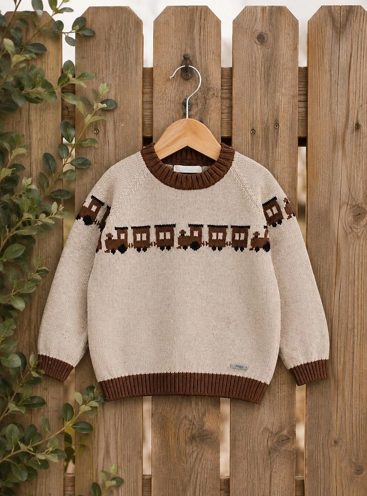Foque Gstaad boys' sweater with trains in wool and cashmere
