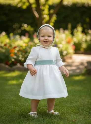 Formal dress for girls with linen bonnet | Aura Collection