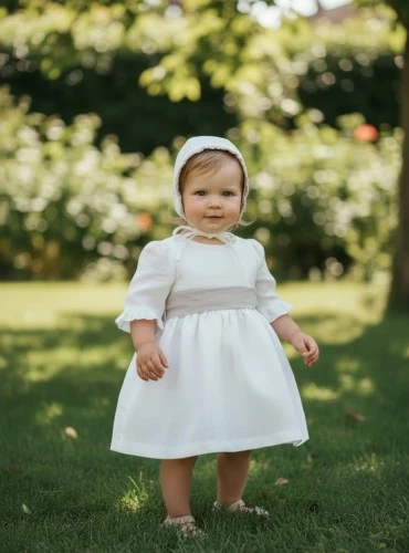 Formal dress for girls with linen bonnet | Aura Collection