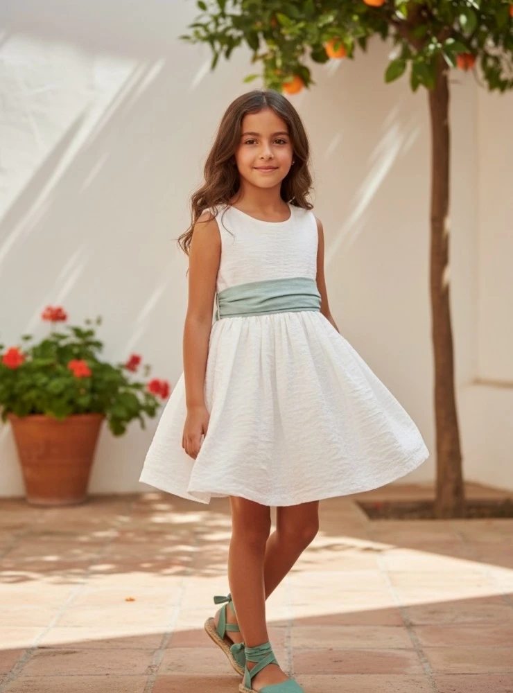 Formal dress. Two-tone linen sash.