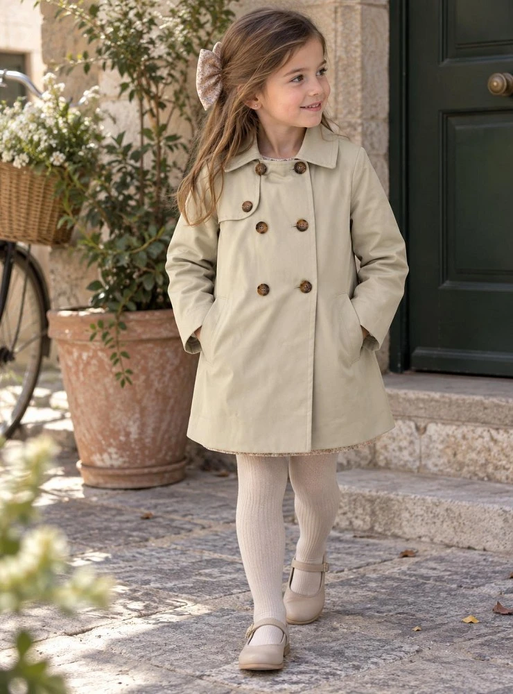Gabardina camel para niña forrada de pelo
