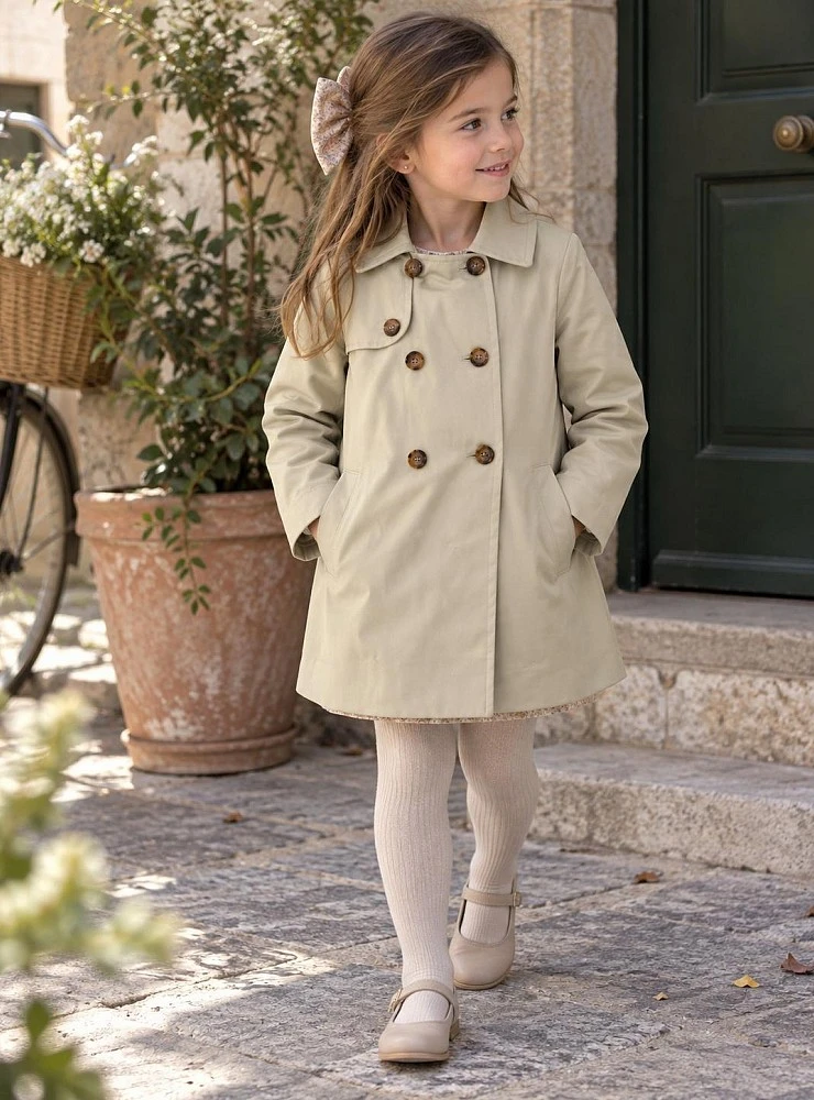 Gabardina camel para niña forrada de pelo