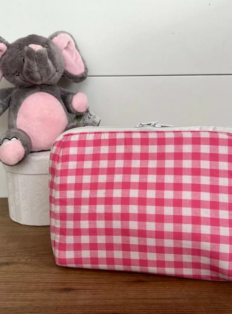 Gingham plaid toiletry bag. three colors.